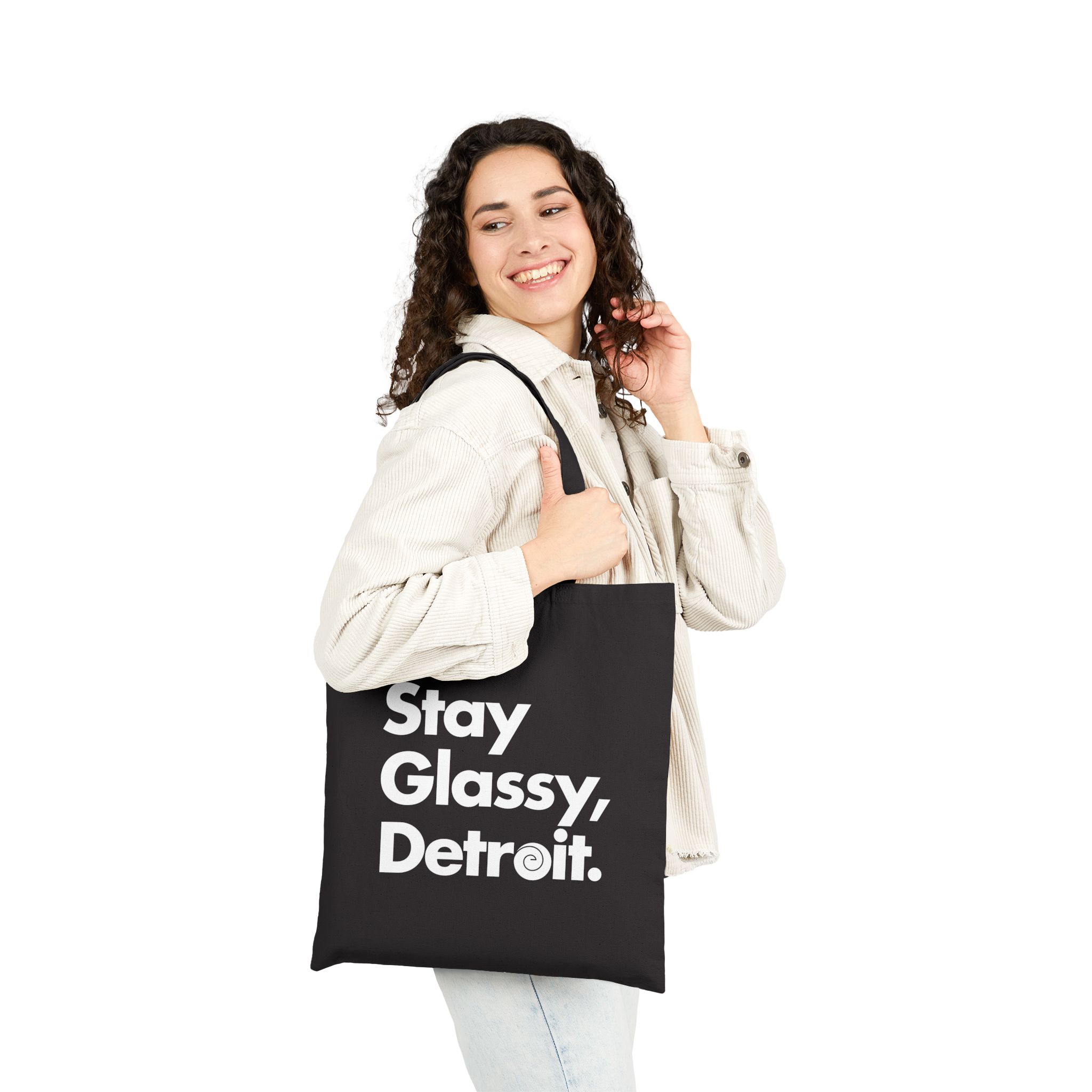 Stay Glassy, Detroit Cotton Canvas Tote Bag - Stylish Eco-Friendly Everyday Bag - Image 8
